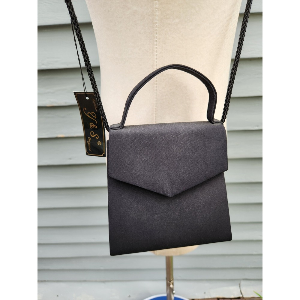 Vintage 90s J&S Original Evening Bag Black Satin Crossbody Top Handle Small NWT